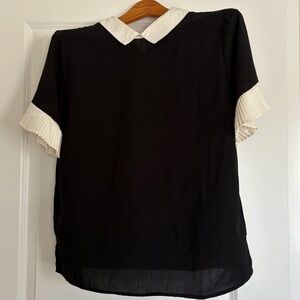 SHEIN Black Blouse with White Pleated Accents